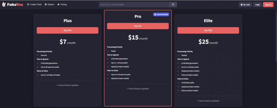 FakeYou Pricing Screenshot