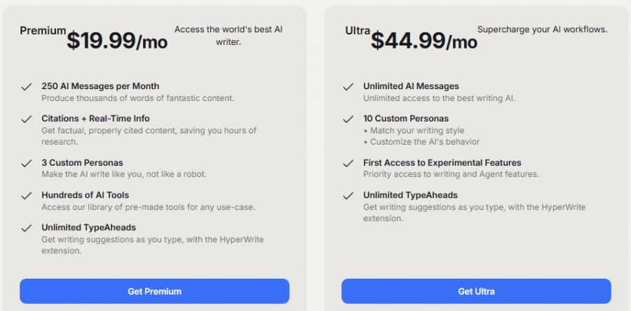 HyperWrite AI Pricing Screenshot