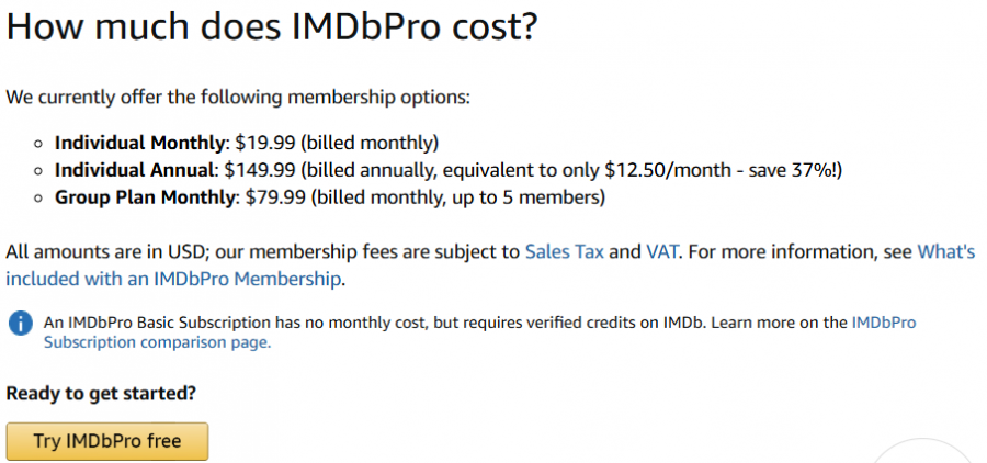 IMDb Pricing Screenshot