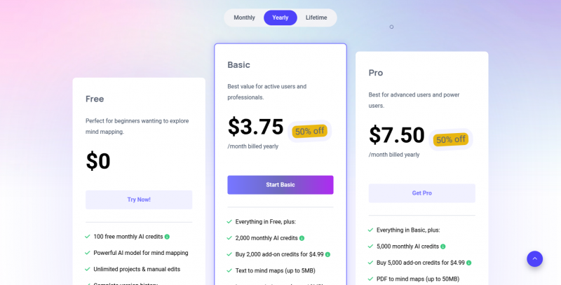 MindMap AI Pricing Screenshot